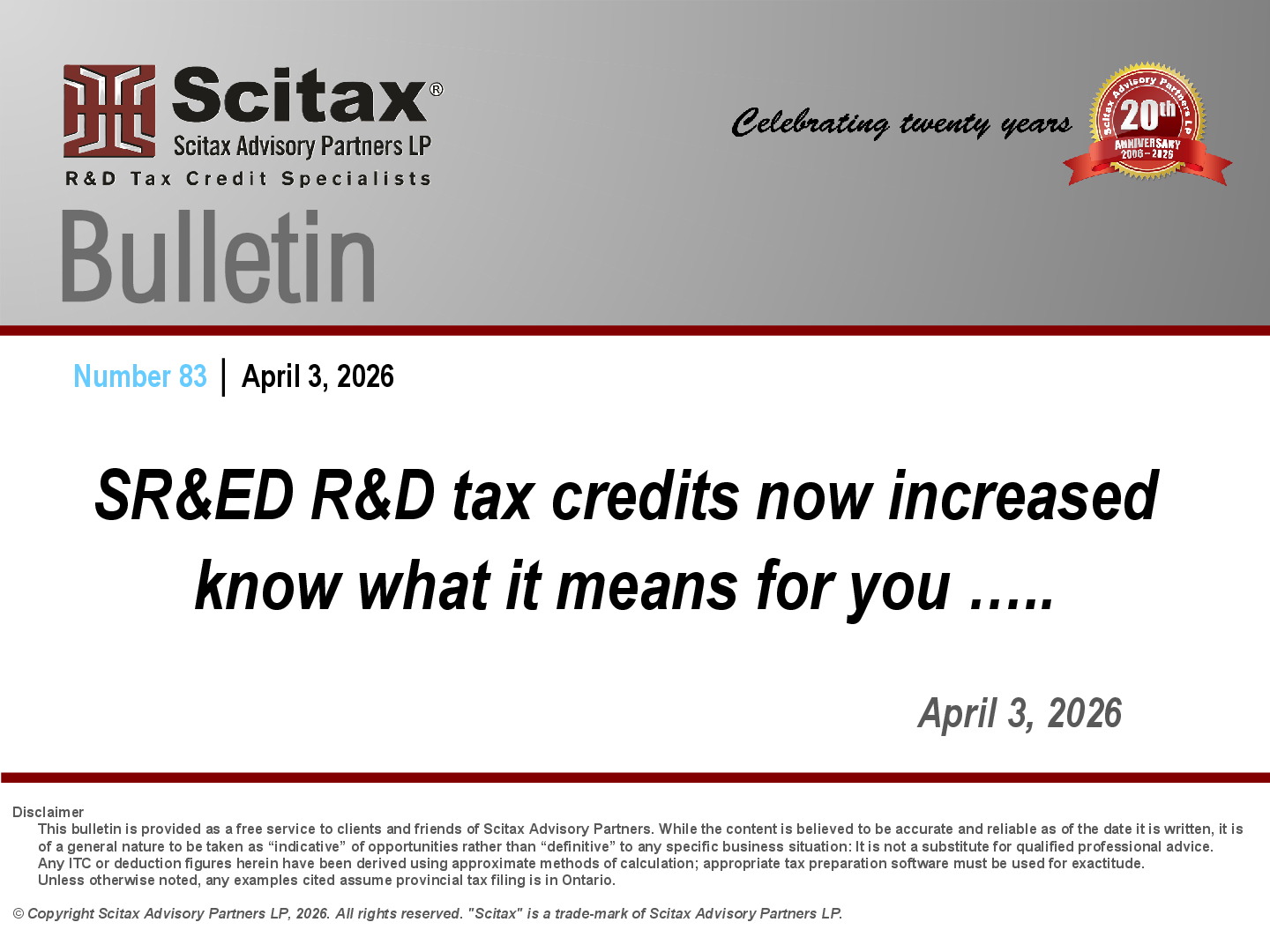 Scitax Bulletin #83 slide 1